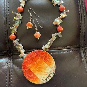 Abalone shell bead choker necklace set